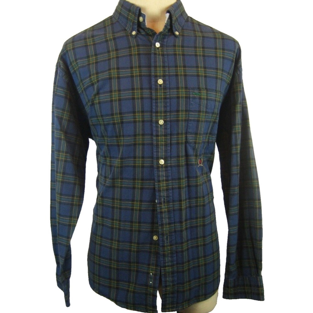 Mens Tommy Hilfiger Blue Plaid Cotton Oxford Cloth LS Casual Shirt Top sz XL